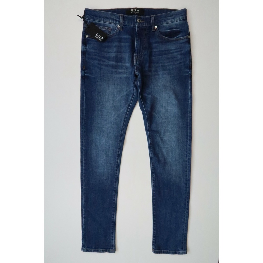 DTLA Brand Mens 31 Skinny Slim Blue Denim Stitch Jeans Stretch‎ Size 31x32 New